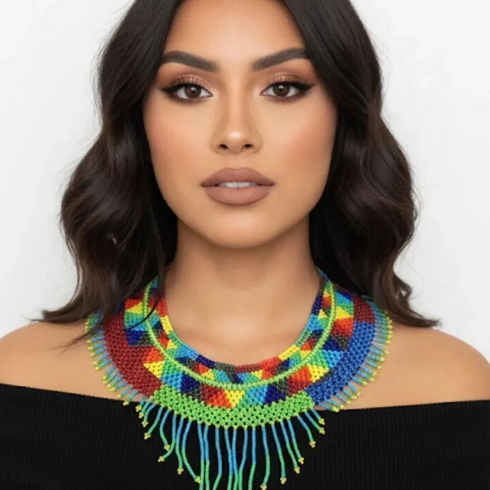New Beautiful Handmade Colorful Beaded Mexican Collar Necklace - Picture 1 of 7